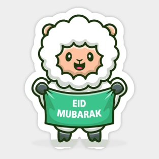 Cute Sheep Holding Banner Eid Mubarak Sticker